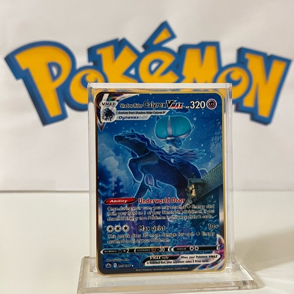Pokémo Shadow Rider Calyrex VMAX 205/198  Chilling Reign Fan Art Metal Gold Card - Picture 2 of 3